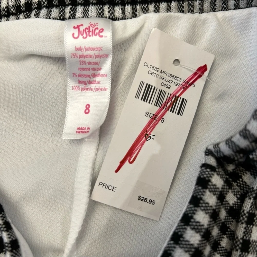 JUSTICE Black and White Gingham A-Line Skirt/Skort